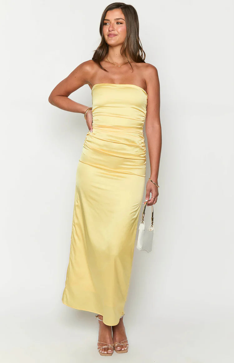 knee length dresses for ladies Jillian Maxi Dress - Lemon | Strapless Elegance main image 0