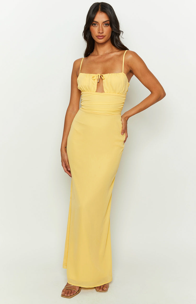 Yitra Yellow Chiffon Maxi Dress - US 10