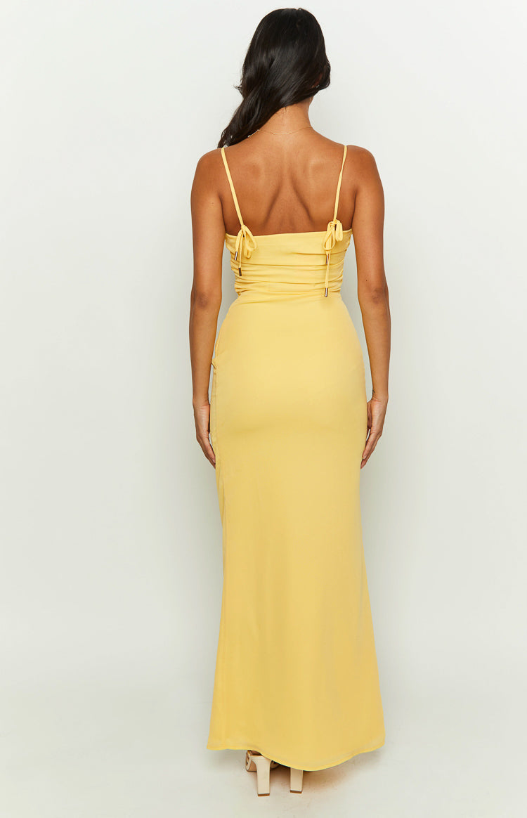 Yitra Yellow Chiffon Maxi Dress - US 10