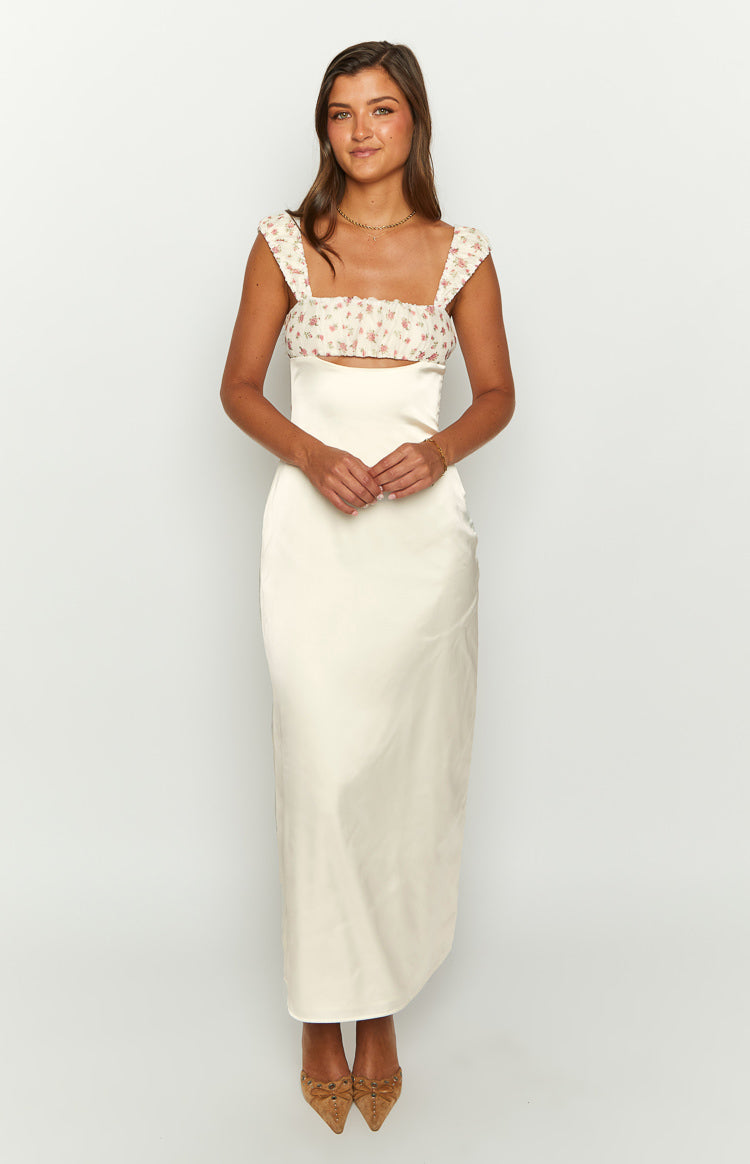Yolandah Cream Chiffon Maxi Dress - US 18 | Beginning Boutique exclusive Yolandah Cream Chiffon Maxi Dress - US 18 | Beginning Boutique exclusive