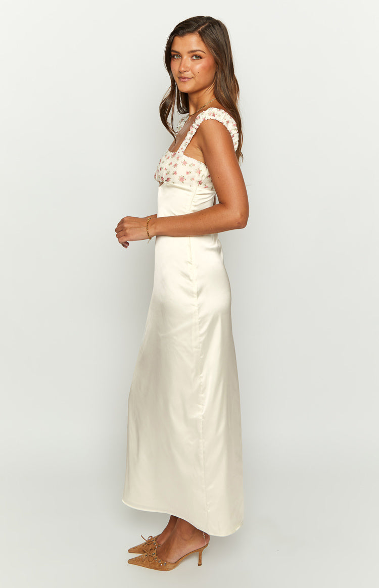 cream silk chiffon dress Chiffon Cream Peachy Floral Dress