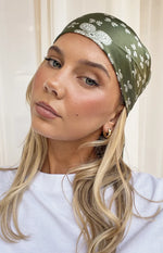 Zella Green Paisley Print Satin Triangle Scarf