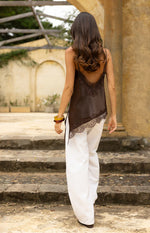 Ziva Brown Satin Lace Asymmetrical Top