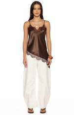 Ziva Brown Satin Lace Asymmetrical Top