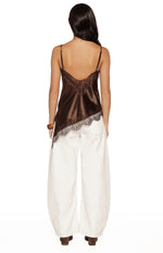 Ziva Brown Satin Lace Asymmetrical Top