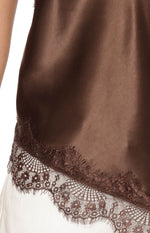 Ziva Brown Satin Lace Asymmetrical Top