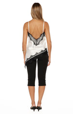 Ziva White Satin Lace Trim Asymmetrical Top