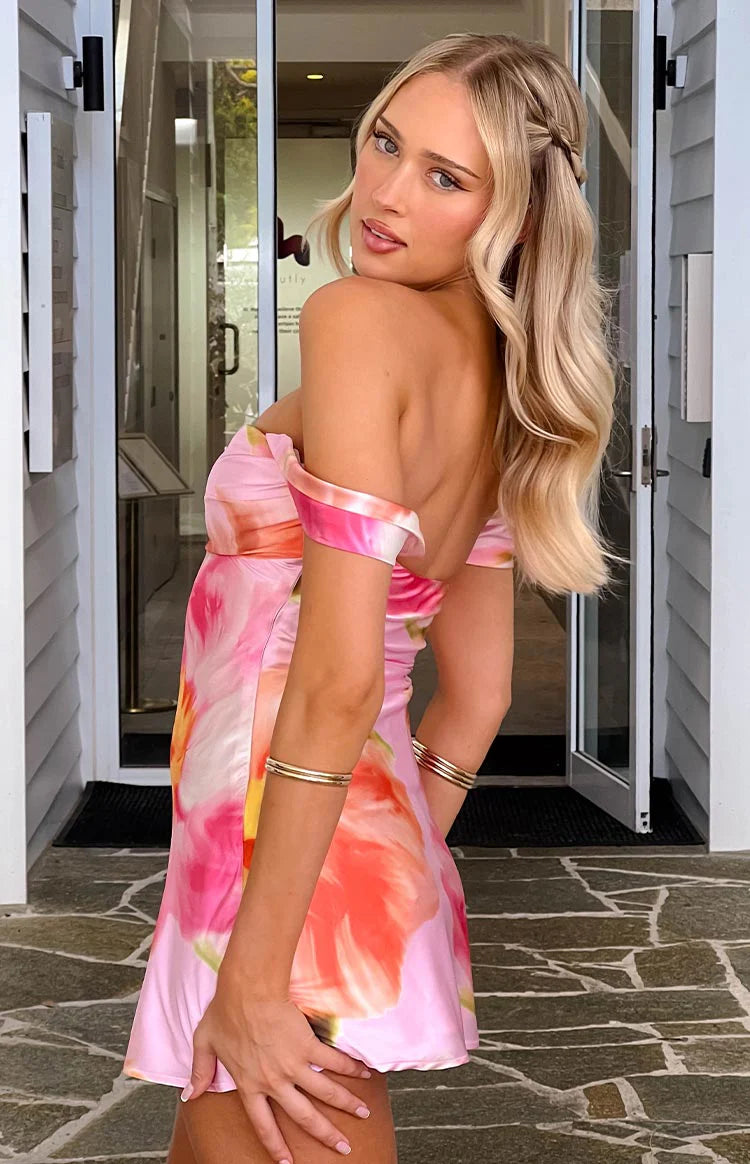 Zoella Pink Floral Off The Shoulder Mini Dress - US 14 | Beginning Boutique exclusive Zoella Pink Floral Off The Shoulder Mini Dress - US 14 | Beginning Boutique exclusive