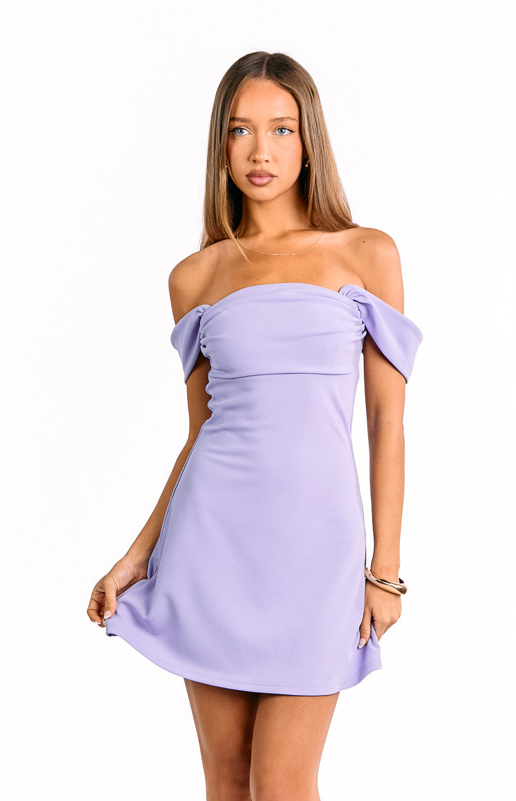 Zoella Lilac Off The Shoulder Crepe Mini Dress | Beginning Boutique US