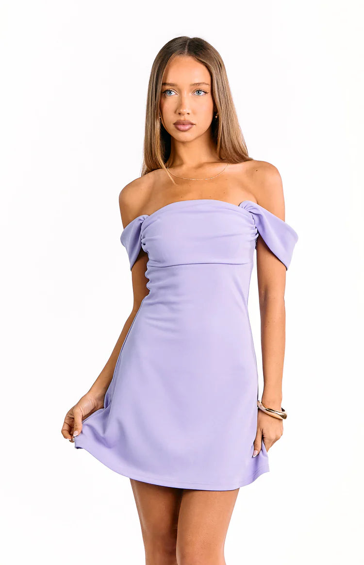 Zoella Lilac Off The Shoulder Crepe Mini Dress - US 8