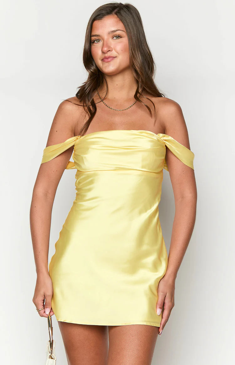 yellow bodycon off the shoulder dress Sexy Yellow Dress - Bodycon Dress - Off-the-Shoulder Dress
