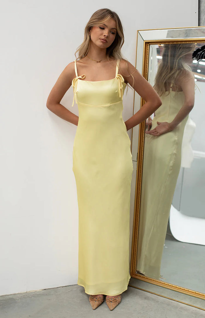 maxi gold satin dress Zya Yellow Satin Maxi Dress - 14