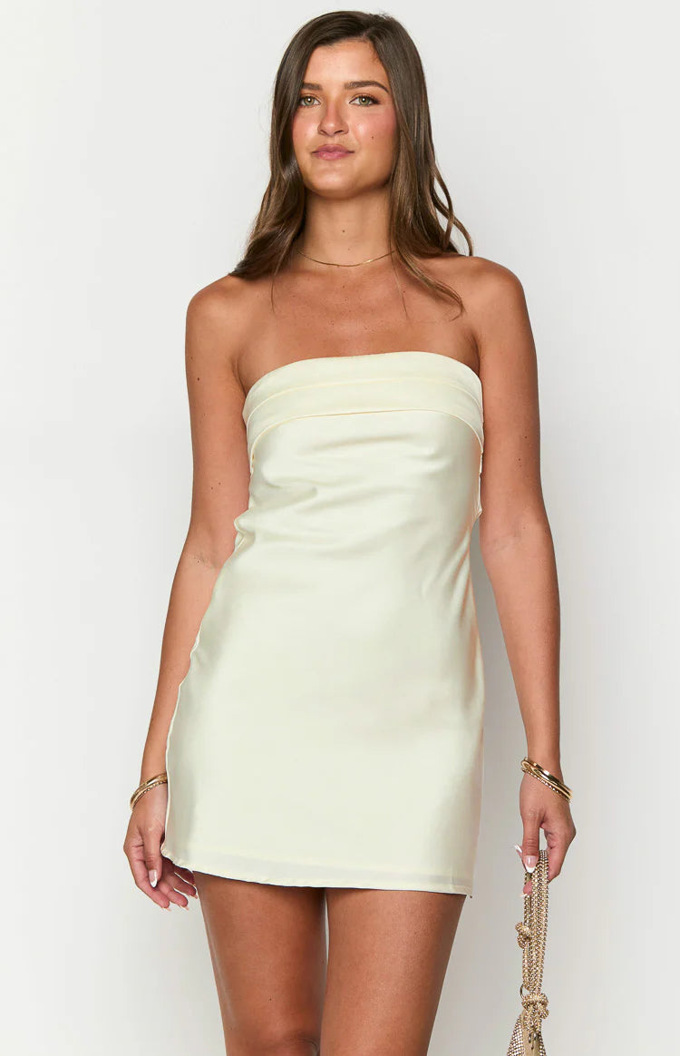 strapless cream mini dress Jamie Cream Satin Strapless Mini Dress - 8