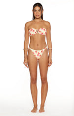 Aquelle Yellow and Pink Floral Print Strapless Bikini Top