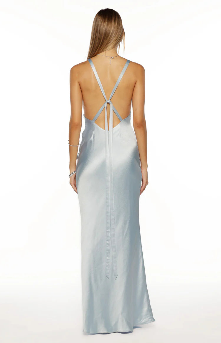 Ava Light Blue Satin Formal Maxi Dress - US 10