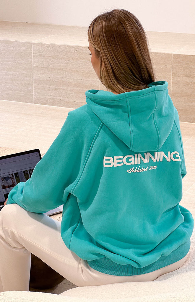 Beginning Teal Established Bubble Hoodie Beginning Boutique US
