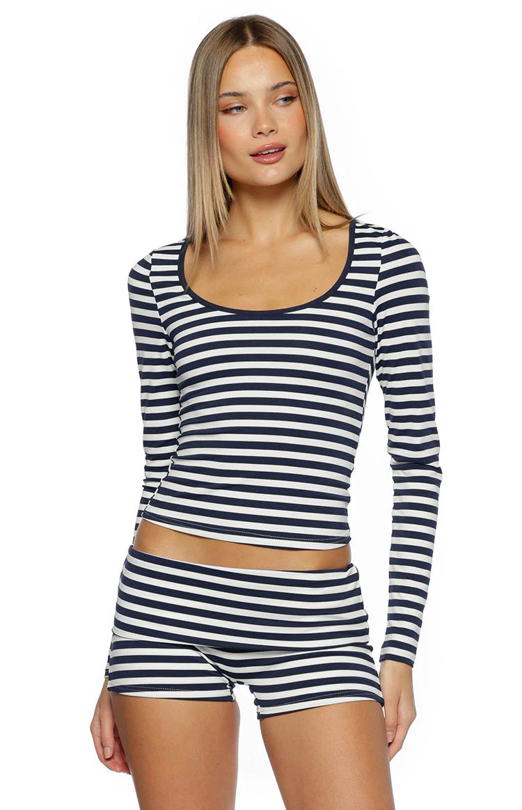 Bennie Navy Stripe Foldover Micro Shorts