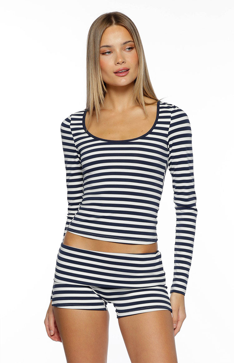 Bennie Navy Stripe Foldover Micro Shorts Image