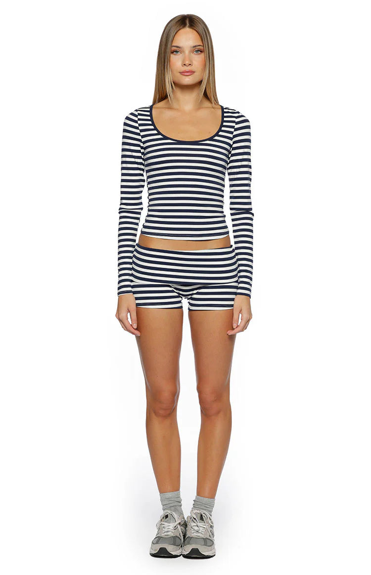 Bennie Navy Stripe Foldover Micro Shorts