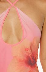 Better Days Pink Ombre Hibiscus Halter Mini Dress Image