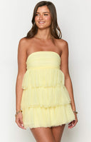Beginning Boutique Birthday Girl Yellow Mini Party Dress yellow strapless tiered tulle mini dress