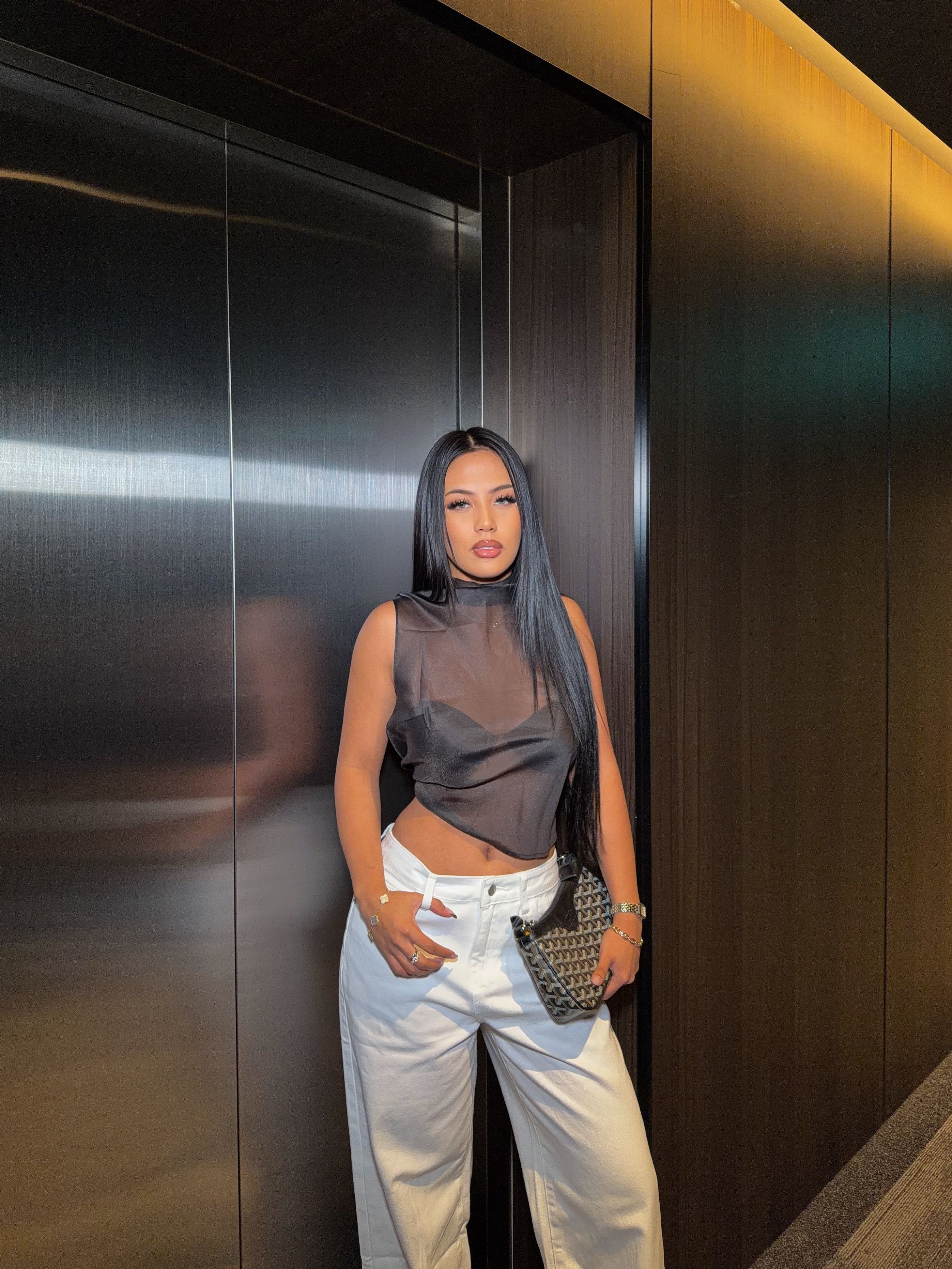 Blair Black High Neck Sheer Top | Beginning Boutique US