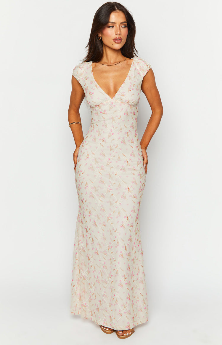beginning boutique white maxi dress Cali White Floral Maxi Dress - US 14
