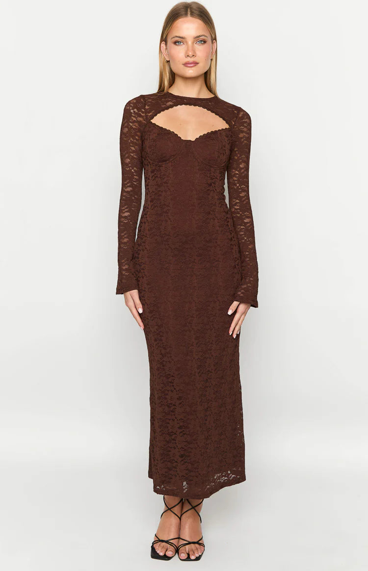 Camielle Brown Maxi Dress - US 6 | Beginning Boutique Exclusive Camielle Brown Maxi Dress - US 6 | Beginning Boutique Exclusive
