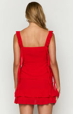 Caspian Red Chiffon Mini Skirt