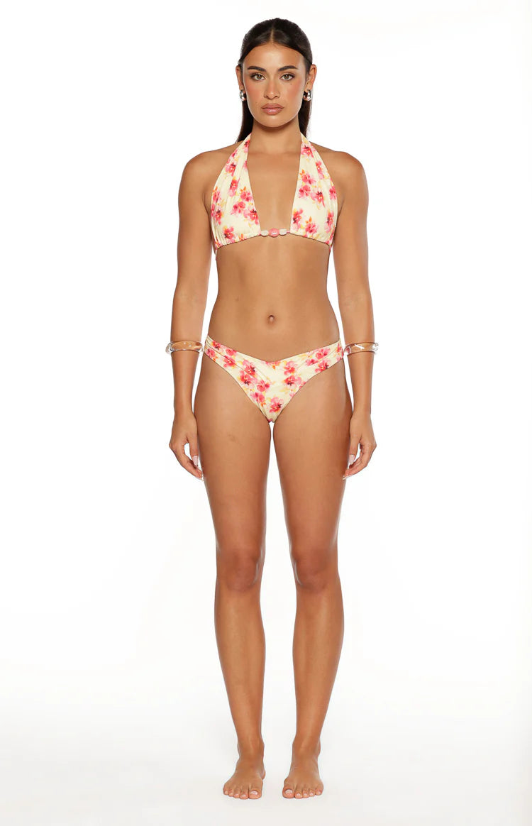Coraya Yellow and Pink Floral Print Wrap Bikini Bottoms