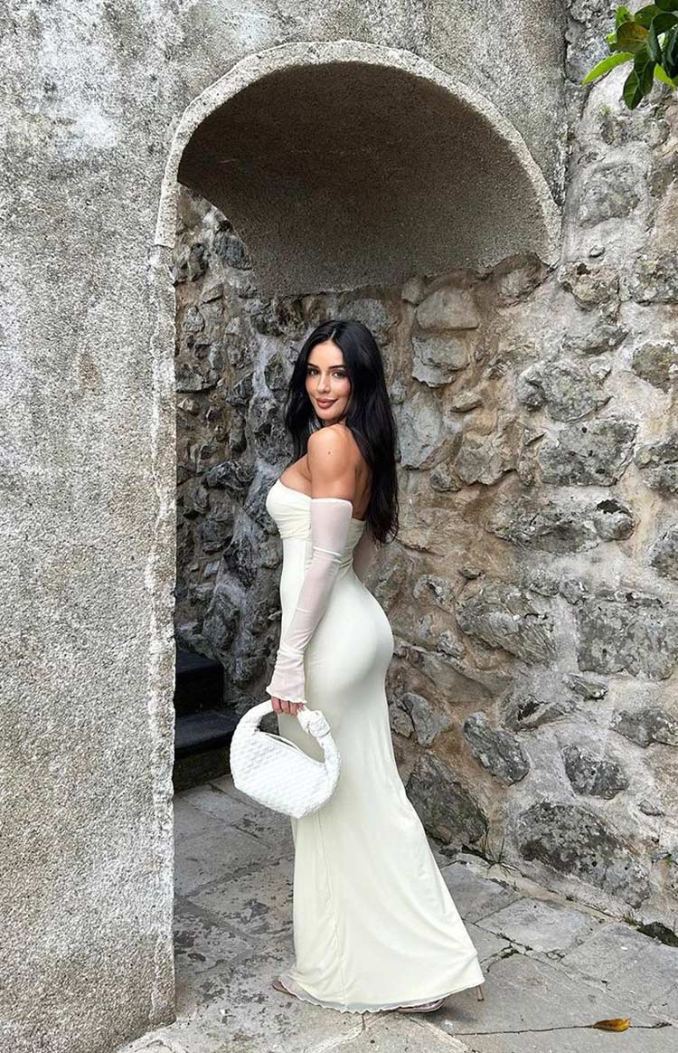 Odette Cream Long Sleeve Formal Maxi Dress - US 16 | Beginning Boutique Exclusive Odette Cream Long Sleeve Formal Maxi Dress - US 16 | Beginning Boutique Exclusive