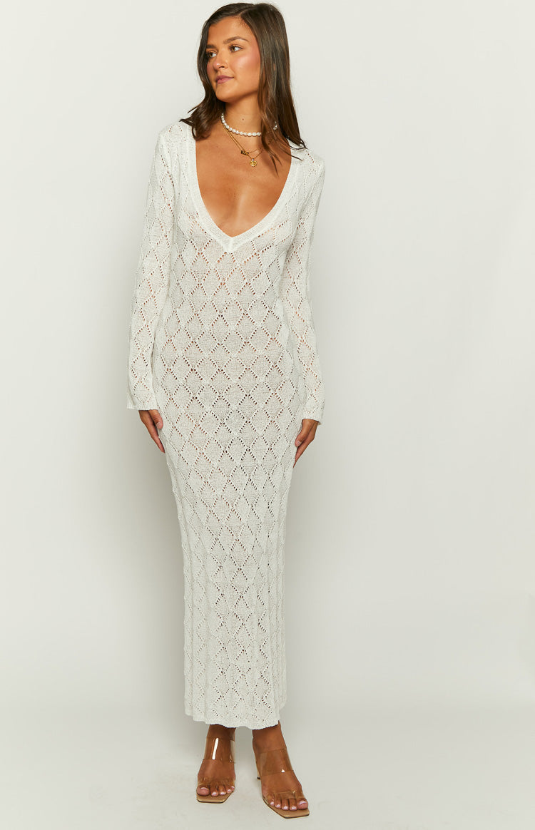 Drea White Backless Knit Maxi Dress – Beginning Boutique US