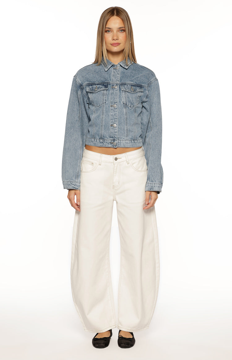 Elana Mid Wash Cinched Waist Denim Jacket Image
