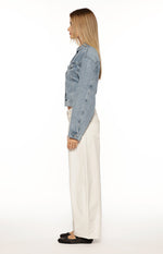 Elana Mid Wash Cinched Waist Denim Jacket Image