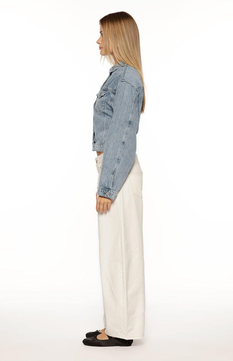 Elana Mid Wash Cinched Waist Denim Jacket Image