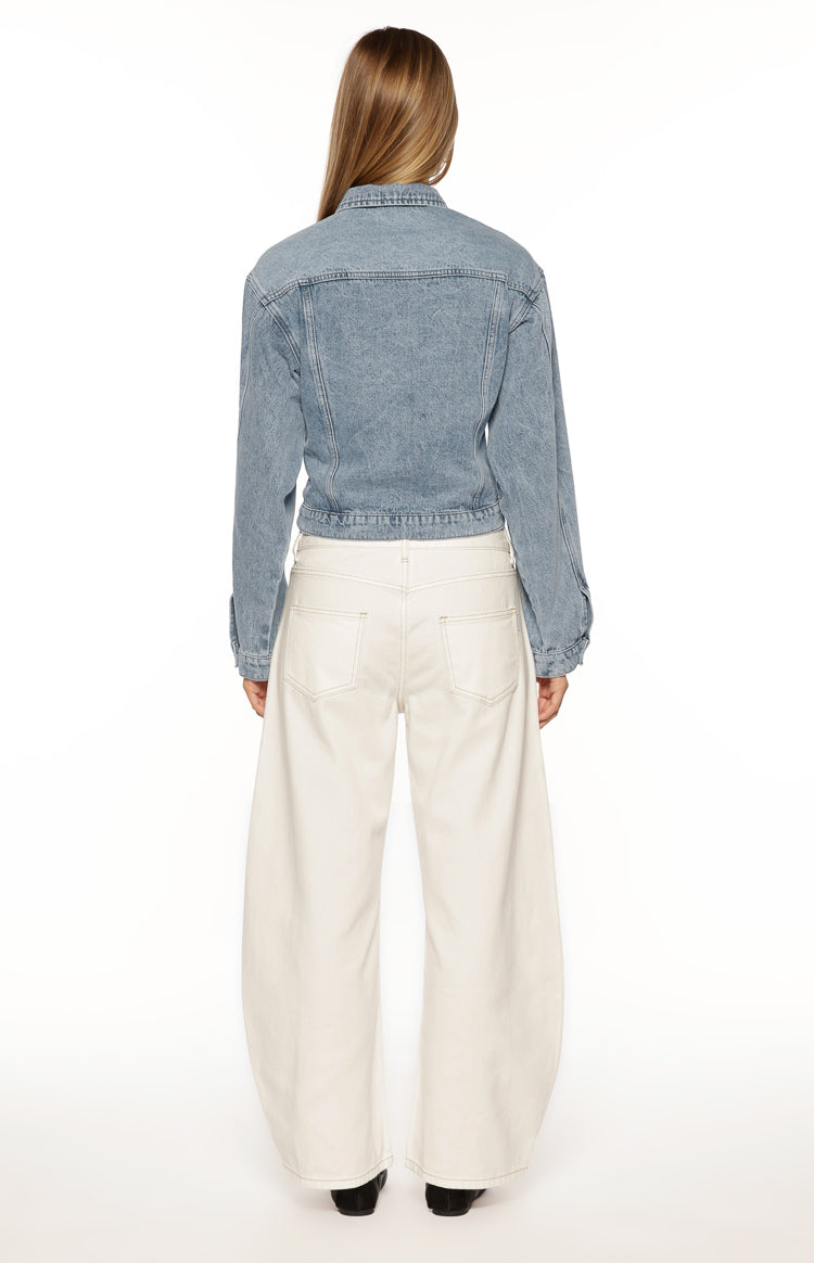 Elana Mid Wash Cinched Waist Denim Jacket Image