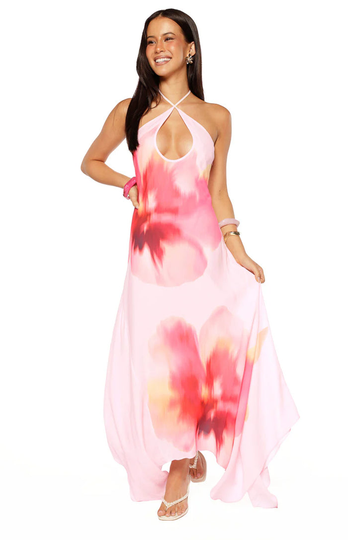 Elowen Pink Floral Halter Maxi Dress - US 6 | Beginning Boutique Exclusive Elowen Pink Floral Halter Maxi Dress - US 6 | Beginning Boutique Exclusive
