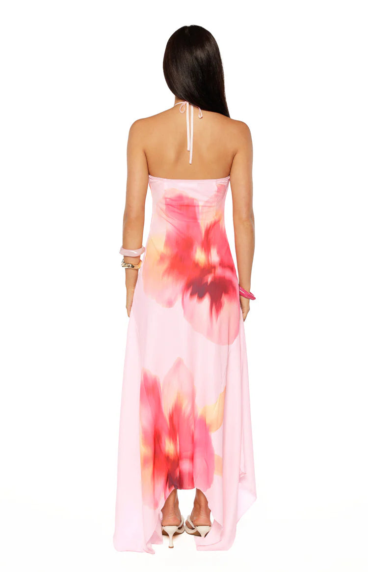 Elowen Pink Floral Halter Maxi Dress - US 6 | Beginning Boutique Exclusive