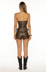Eminara Vintage Brown PU Lace Up Shorts