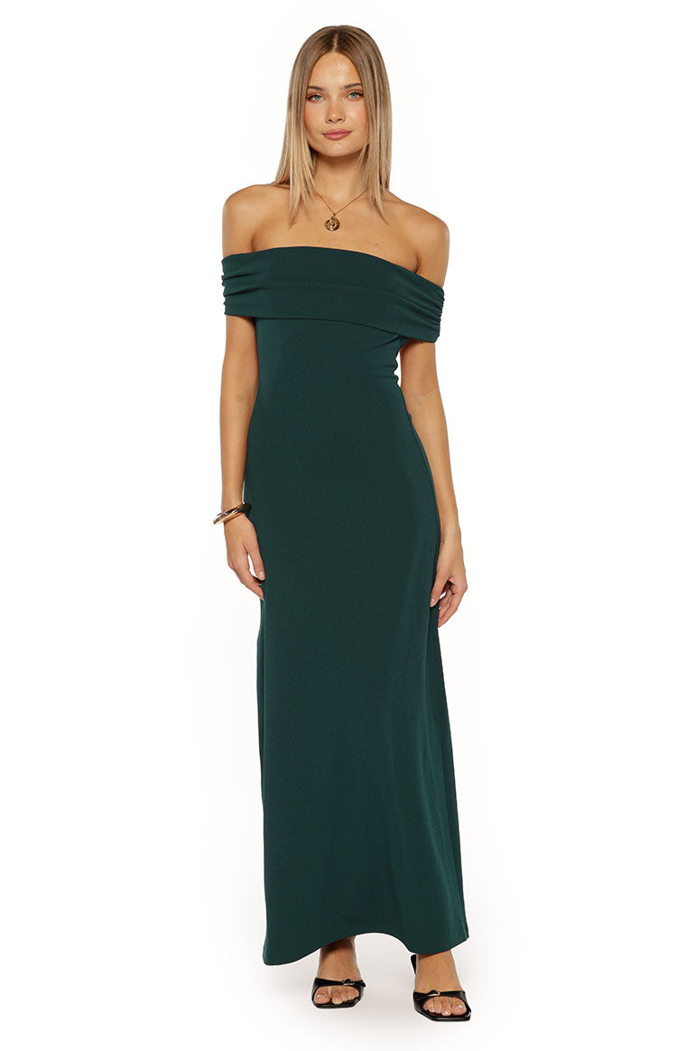 Erica Teal Crepe Off the Shoulder Maxi Dress Image