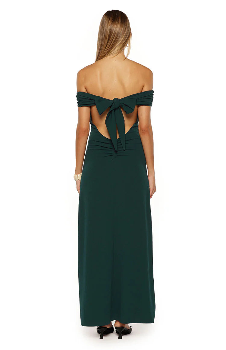 Erica Teal Crepe Off The Shoulder Maxi Dress - US 4