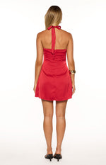 Florenta Red Satin Halter Mini Dress Image