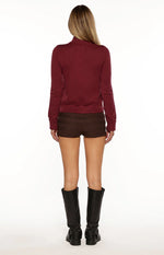 Groove Burgundy Star Zip Up Knit Sweater