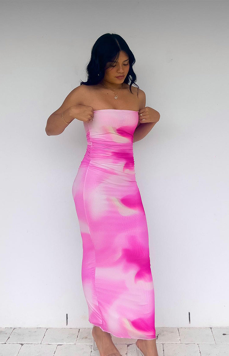 Imogen Pink Print Strapless Maxi Dress Image