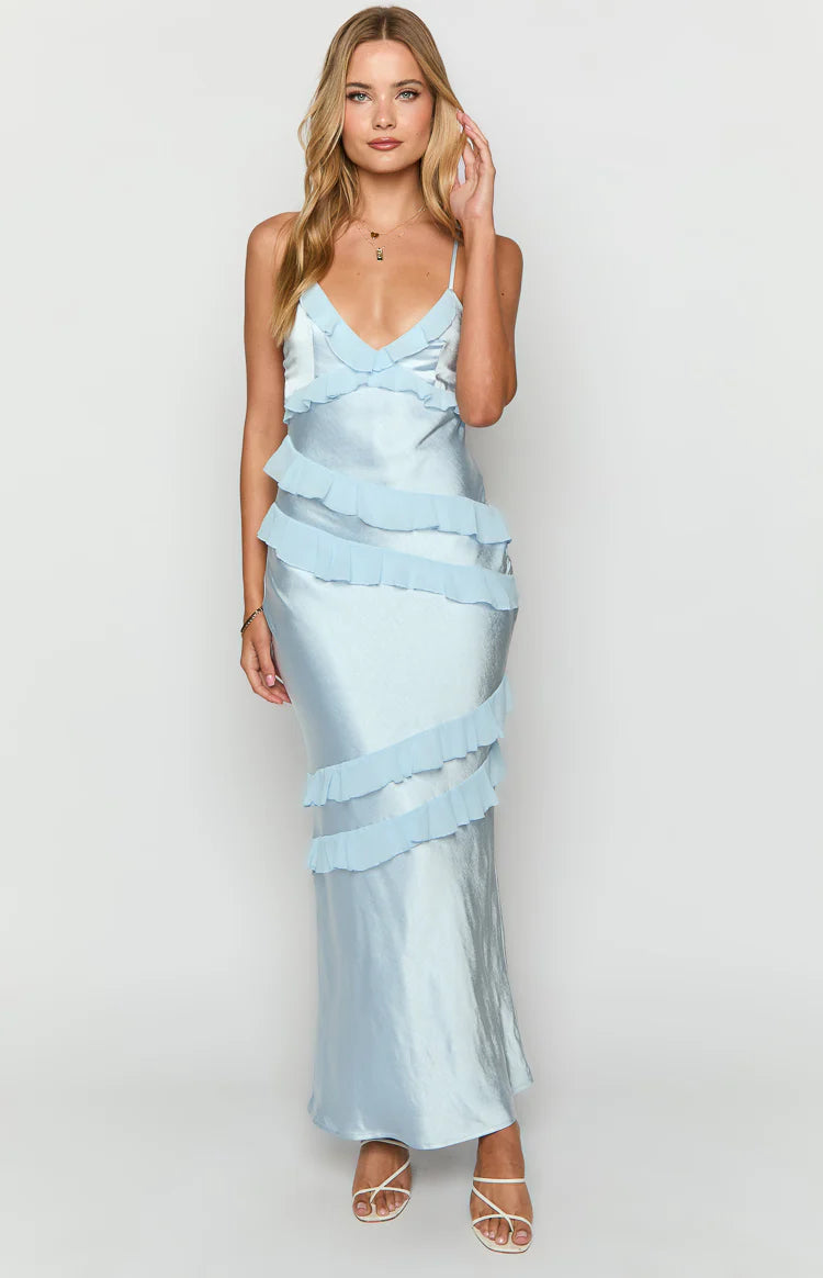 inara blue ruffle maxi dress Inara Blue Ruffle Maxi Dress
