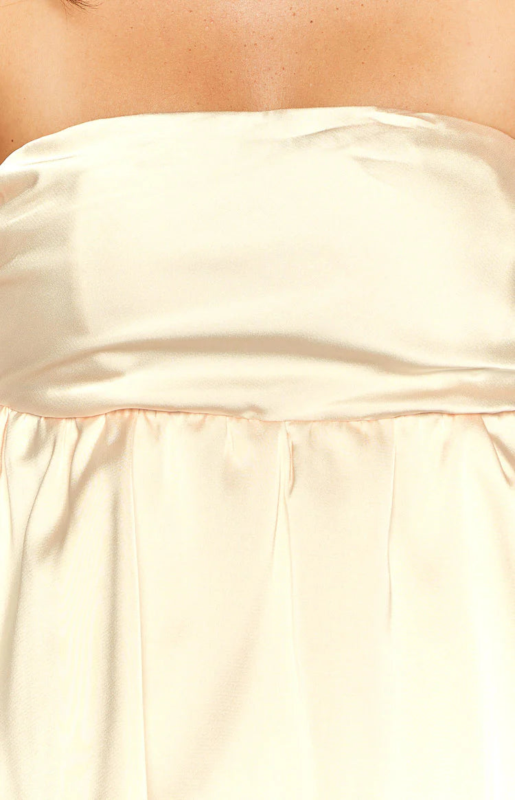 aaliyah satin mini dress Jamie Cream Satin Strapless Mini Dress - US 8