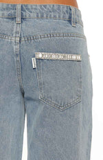 Kavira Light Wash Denim Diamante Trim Low Rise Jeans