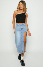 Kenzie Black Contrast Bind One Shoulder Top Image