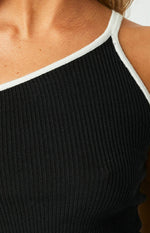 Kenzie Black Contrast Bind One Shoulder Top Image