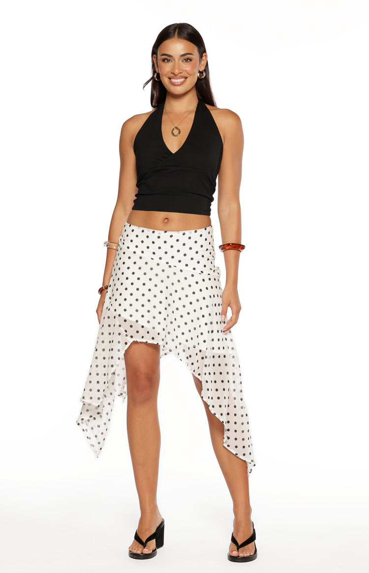 Khalea White Polka Dot Hanky Hem Midi Skirt Image